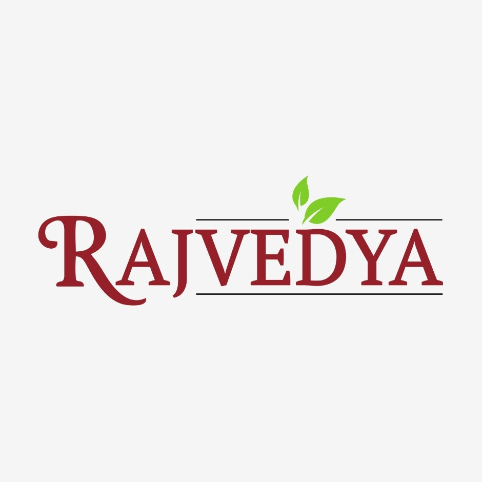 Rajvedya logo with a green leaf on a white background